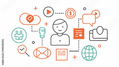 Set of line icons related to social networks and media suitable for content creator platforms community apps and communication tools