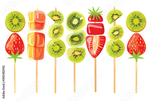 Candy, sweet colorful bright food, confectionery. Many jelly bonbon. Unhealthy round dessert on stick. Group of lolly, lollipop color fruit mix. Childhood