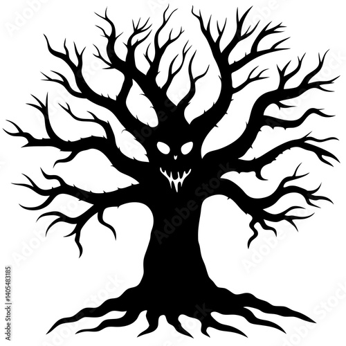 halloween tree silhouette vector illustration