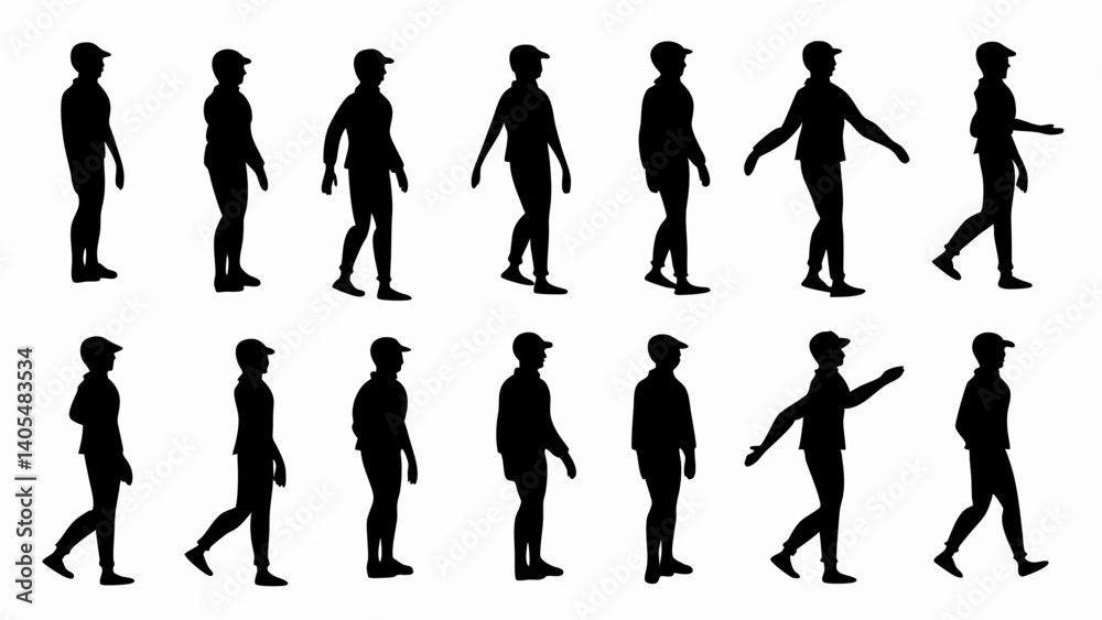 Fototapeta premium set of man in a cap silhouette vector on white background