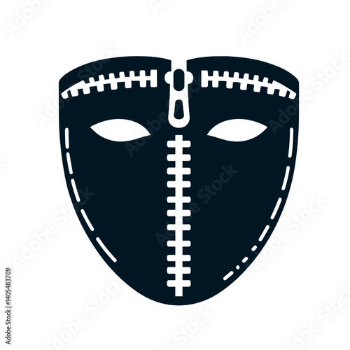 Zippered mask design in black and white style  on a transparent background