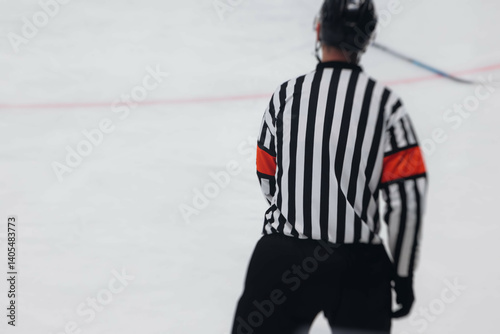 Photography Hockey match game on ice rink arena stadium, team of ice hockey professional pla