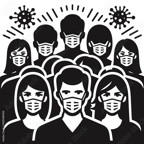 People wearing masks during a pandemic in a crowd setting  on a transparent background