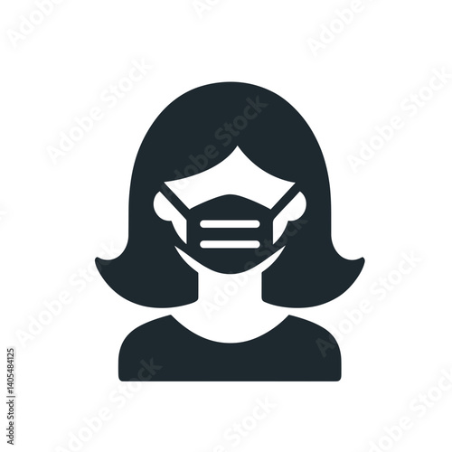 Woman wearing mask showing caution against illness  on a transparent background