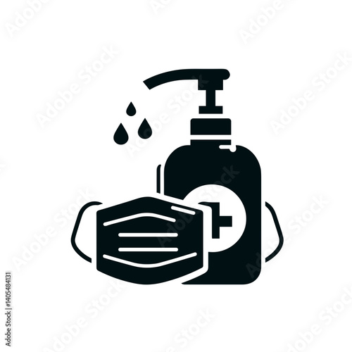 Health safety items with sanitizer and face mask illustration  on a transparent background