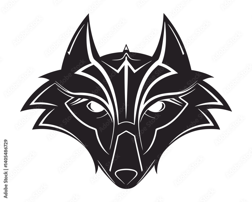 Obraz premium Stylized Black And White Vector Illustration Of A Wolf Head With Fierce Expression