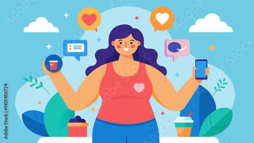 An influencer who promotes body positivity and selfacceptance while also sharing tips for maintaining a healthy and active lifestyle.. Vector illustration