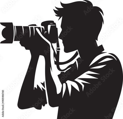 Silhouette of a Male Photographer with DSLR Camera in Action

