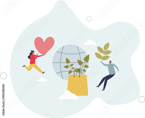 Environmental movement with climate awareness activists.Ecology and sustainable climate problem solution with green lifestyle .flat character life .