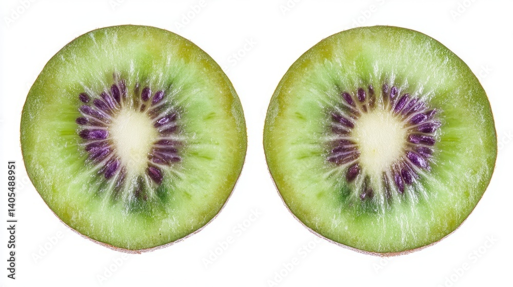 Fototapeta premium Fresh Kiwi Halves with Detailed Texture, Isolated on White Background, Showcasing Natural Vibrancy and Simplicity 