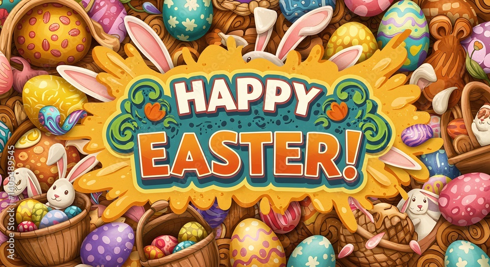 Fototapeta premium Easter eggs on a vibrant background creating a festive spring composition