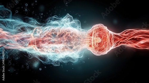 Fototapeta Naklejka Na Ścianę i Meble -  Dynamic energy flow visualization abstract concept digital art dark background 3d viewpoint science and technology exploration