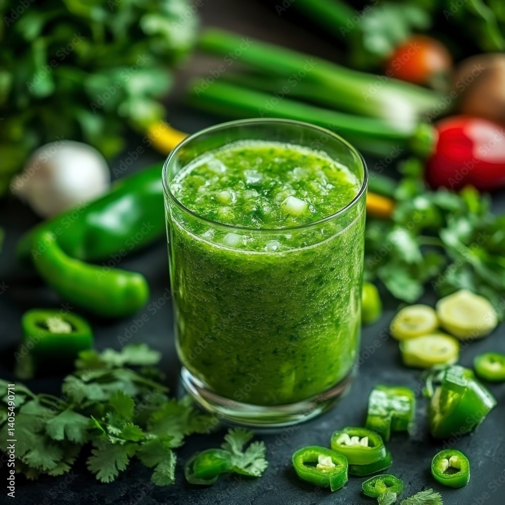 Fresh Green Salsa with Cilantro, Jalapeño, and Fresh Vegetables Fresh Green Salsa with Cilantro, Jalapeño, and Fresh Vegetables