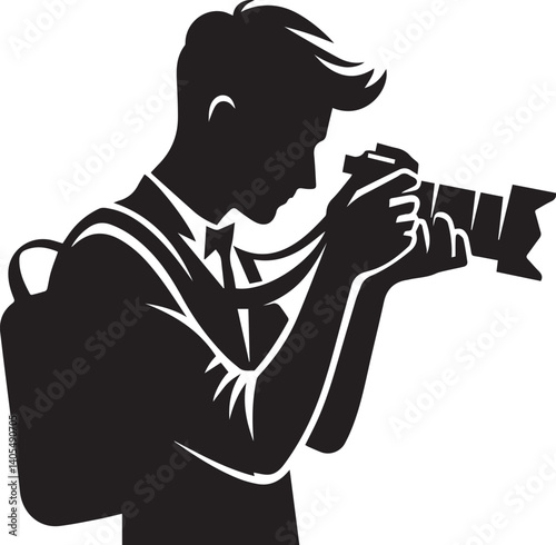 Silhouette of a Male Photographer with DSLR Camera in Action

