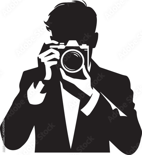 Silhouette of a Male Photographer with DSLR Camera in Action


