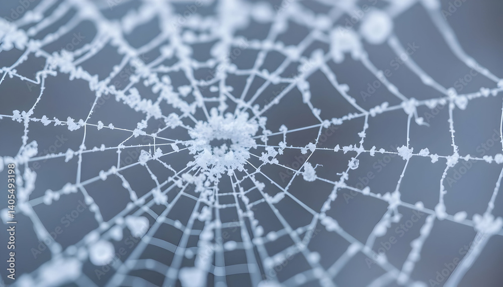 Fototapeta premium Frozen Spiderweb Detail In Winter