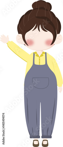 Cute girl character in yellow shirt and overalls