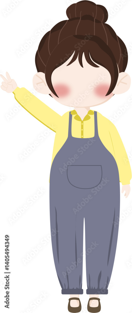 Cute girl character in yellow shirt and overalls Cute girl character in yellow shirt and overalls