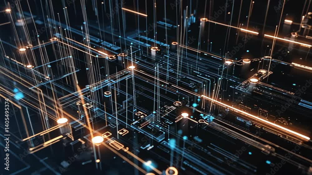 Abstract Digital Network: Glowing Circuitry and Data Streams Abstract Digital Network: Glowing Circuitry and Data Streams