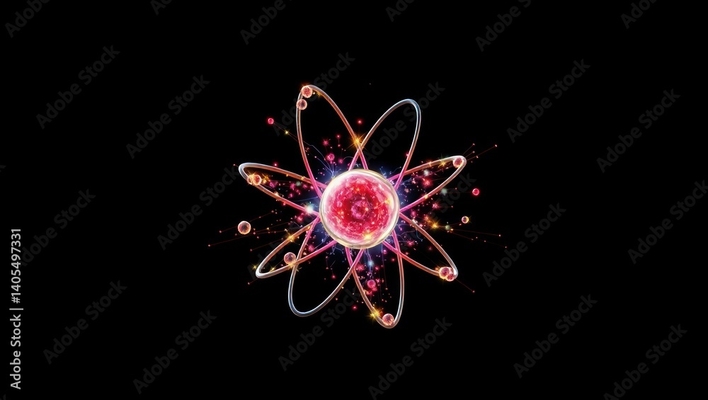 Atomic structure, glowing, vibrant Atomic structure, glowing, vibrant