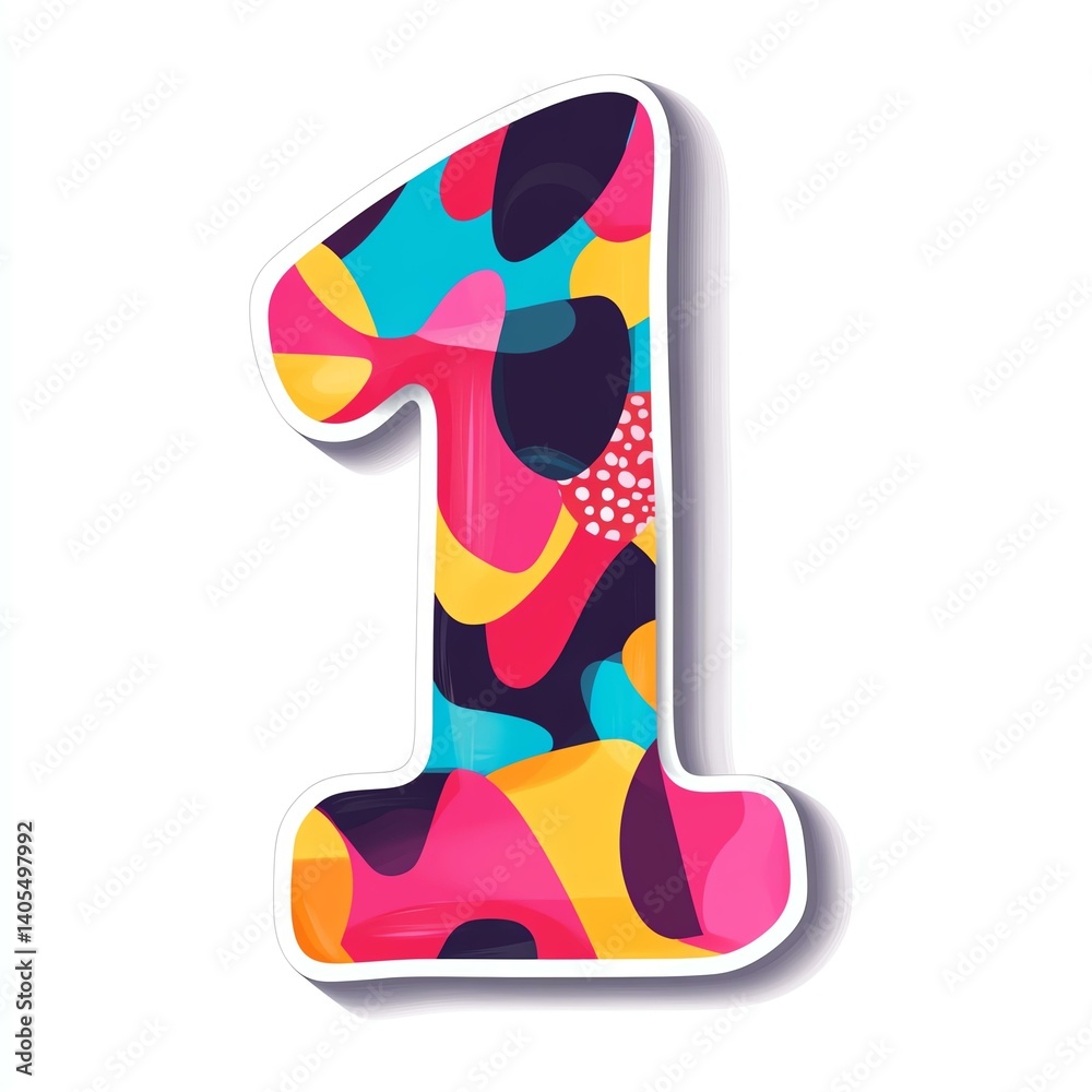 Colorful Abstract Number One with Pink, Teal, and Yellow Shapes Colorful Abstract Number One with Pink, Teal, and Yellow Shapes