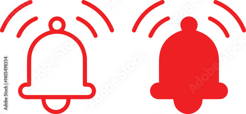 Red alarm bells, simple icons, notification symbols, ringing bells, minimalist design, flat graphic style