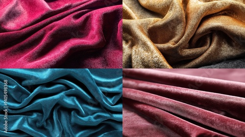 Luxurious fabric textures in vibrant colors for design projects.