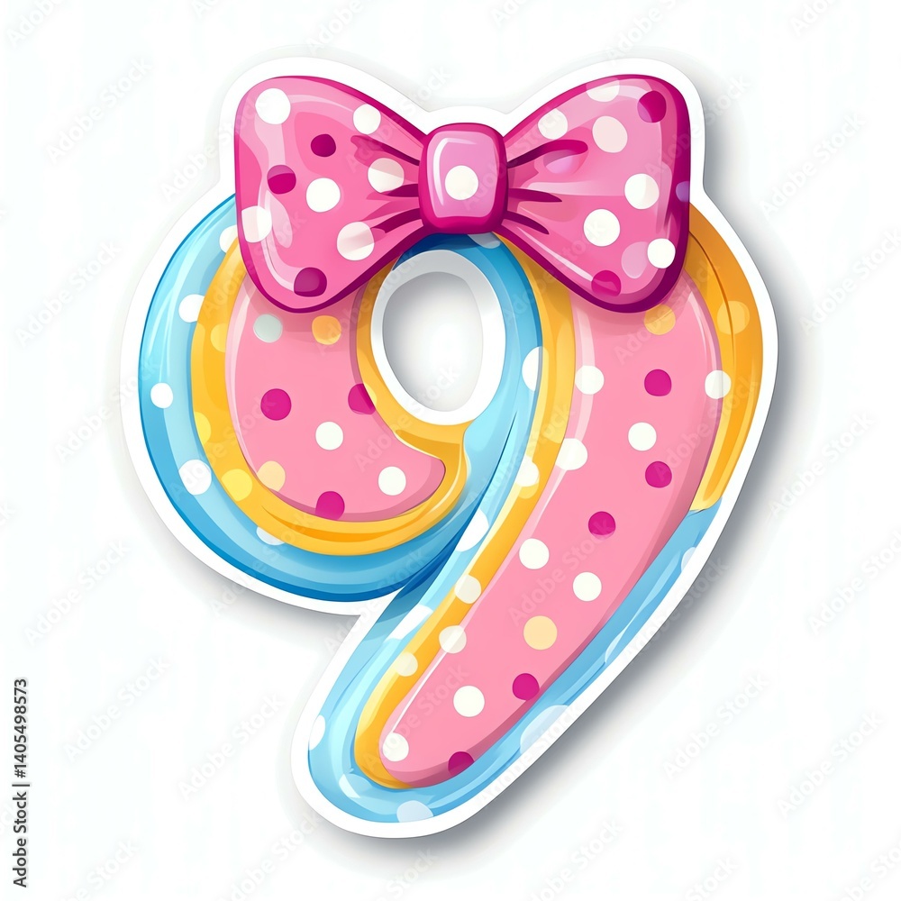 Pastel Pink and Blue Number Nine with Polka Dots and Bow Pastel Pink and Blue Number Nine with Polka Dots and Bow