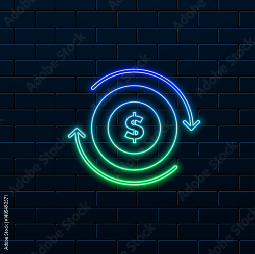 currency money dollar with arrows line style icon. neon style.Cash back coin icon. Icon illustration for refund