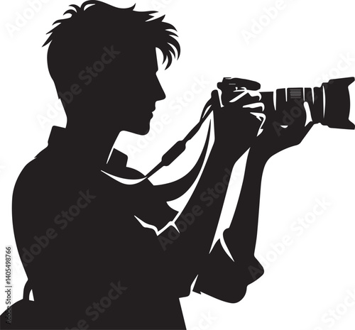 Silhouette of a Male Photographer with DSLR Camera in Action