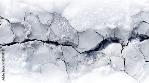 Cracked ice texture on a frozen surface, revealing intricate patterns.