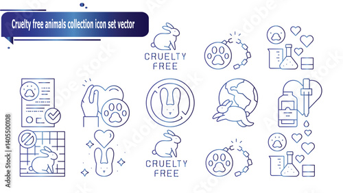 Cruelty free animals collection icon set vector