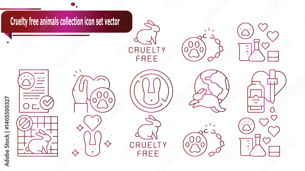 Cruelty free animals collection icon set vector