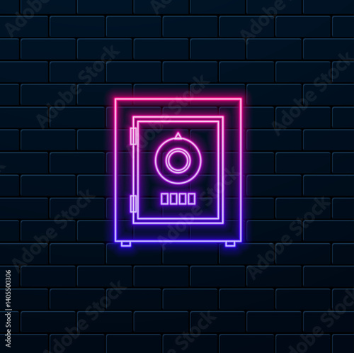 icon of security, safe, coins and other objects. neon style. It also includes security elements