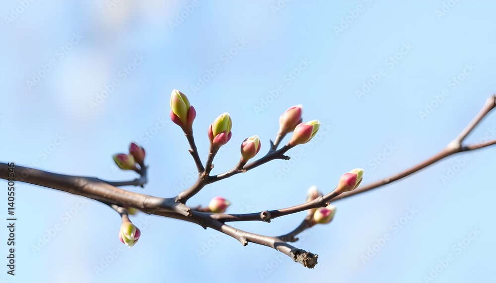 Spring Buds On Branch Against Light Sky Spring Buds On Branch Against Light Sky