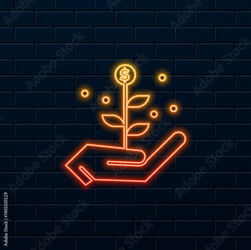 Money plant icon vector. Money tree coins growing. neon style. Financial growth concept symbol for logo, web, app