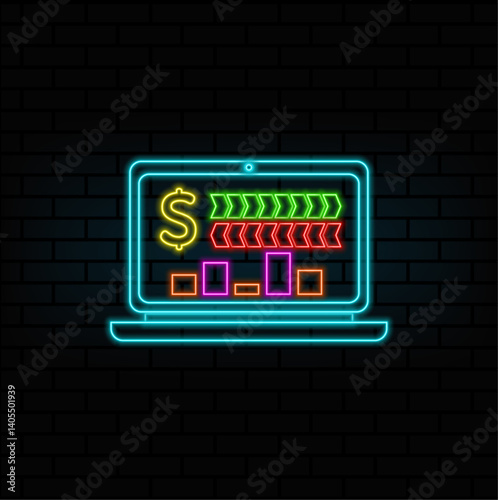 neon style. data analysis.icon graphic business illustration, management, teamwork and strategy. neon.