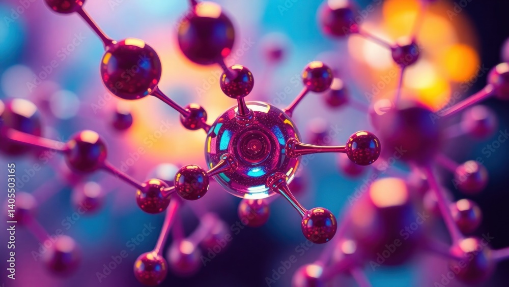Molecular structure, vibrant colors, intricate bonds