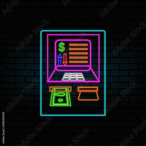 neon style.ATM Machine Automatic Teller Machine. neon style. ATM machine icon. neon.