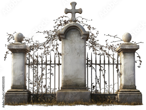 Detailed Tombstone Monument on Isolated Transparent Background