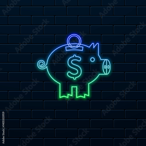 piggy bank and gold coin. financial services. insurance finance investment .neon style. money saving.neon style. Financial support Businessman puts money in piggy bank