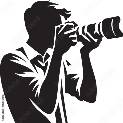 Silhouette of a Male Photographer with DSLR Camera in Action

