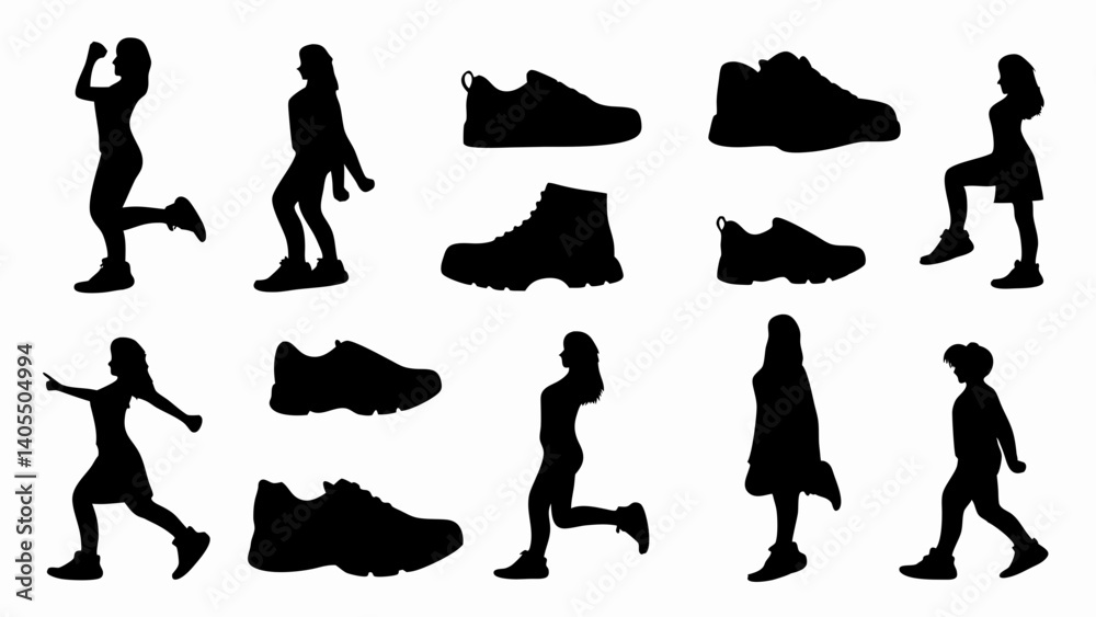 set of shoes silhouette vector on white background set of shoes silhouette vector on white background