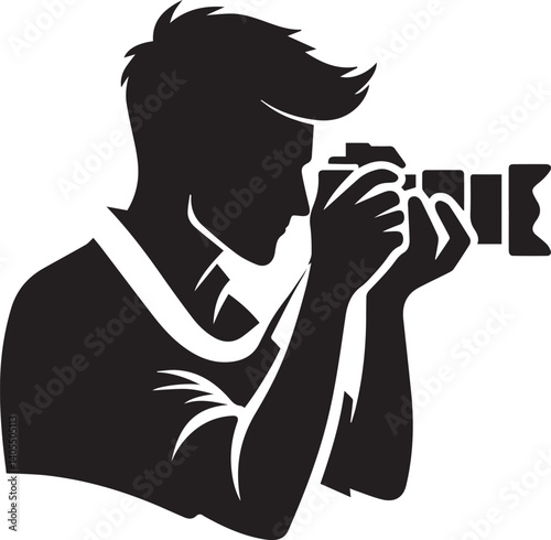 Silhouette of a Male Photographer with DSLR Camera in Action