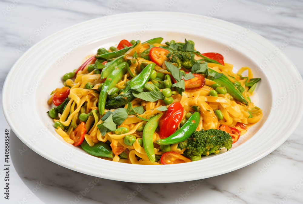 Yellow Curry Noodles with Colorful Vegetables Yellow Curry Noodles with Colorful Vegetables