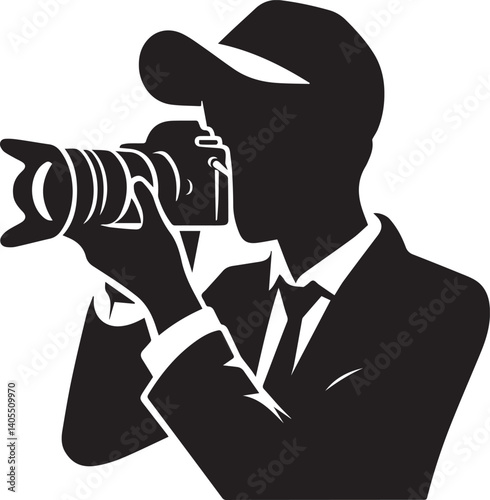 Silhouette of a Male Photographer with DSLR Camera in Action


