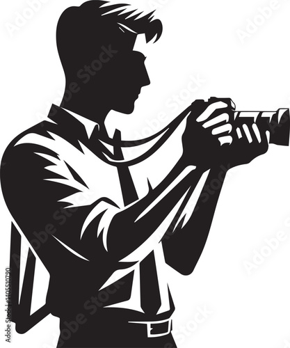 Silhouette of a Male Photographer with DSLR Camera in Action

