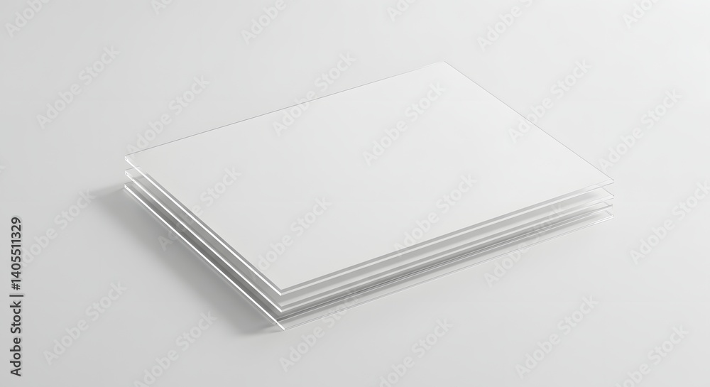 A minimalist view of stacked white rectangular sheets on a bright white surface with subtle shadows A minimalist view of stacked white rectangular sheets on a bright white surface with subtle shadows
