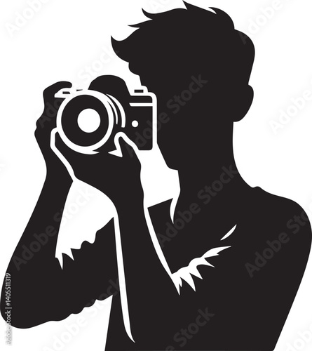 Silhouette of a Male Photographer with DSLR Camera in Action

