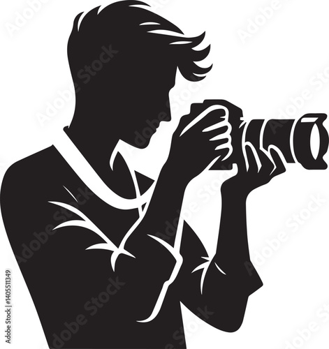 Silhouette of a Male Photographer with DSLR Camera in Action


